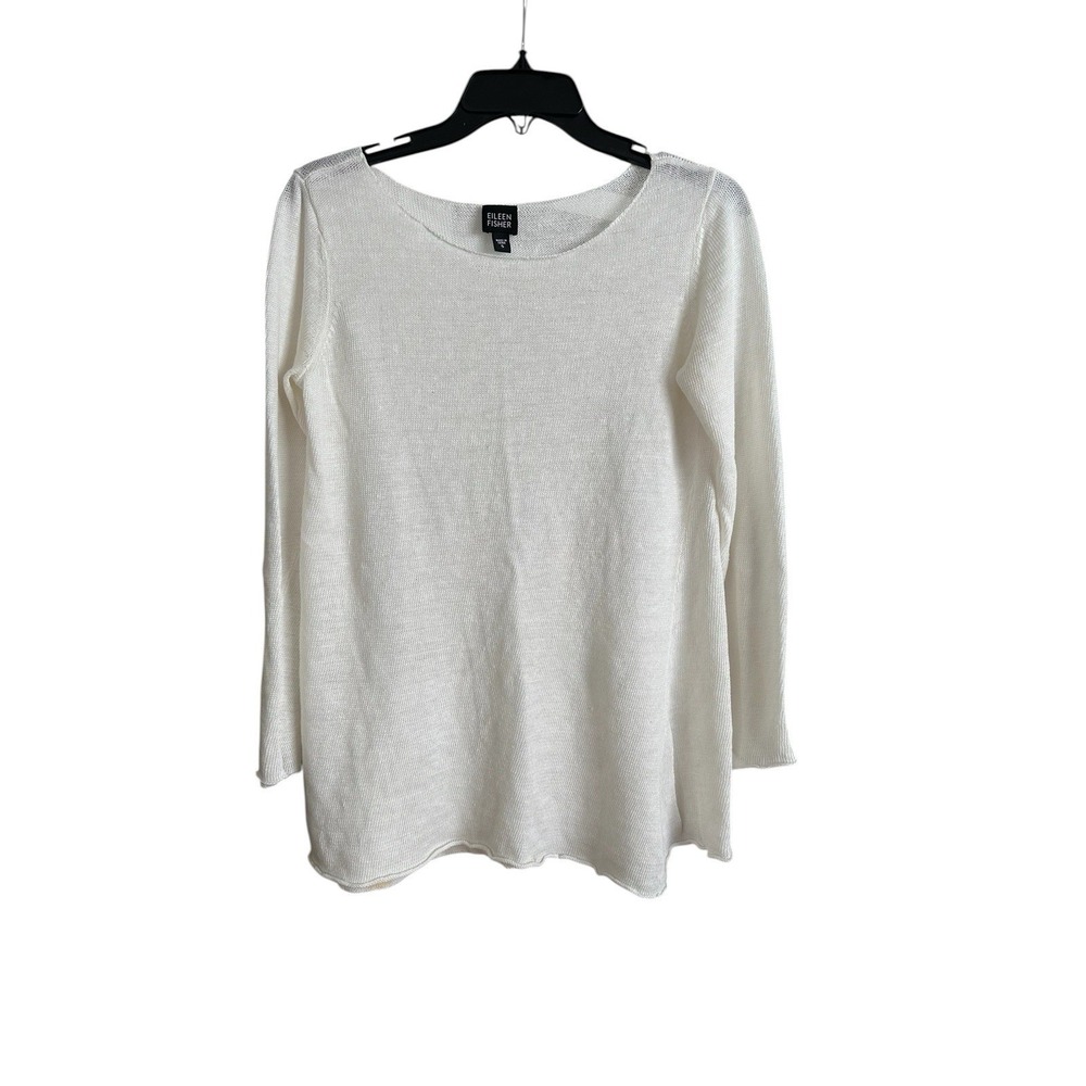 Eileen Fisher White Organic Linen 3/4 Sleeve Shirt Small Lightweight #BBB9-2